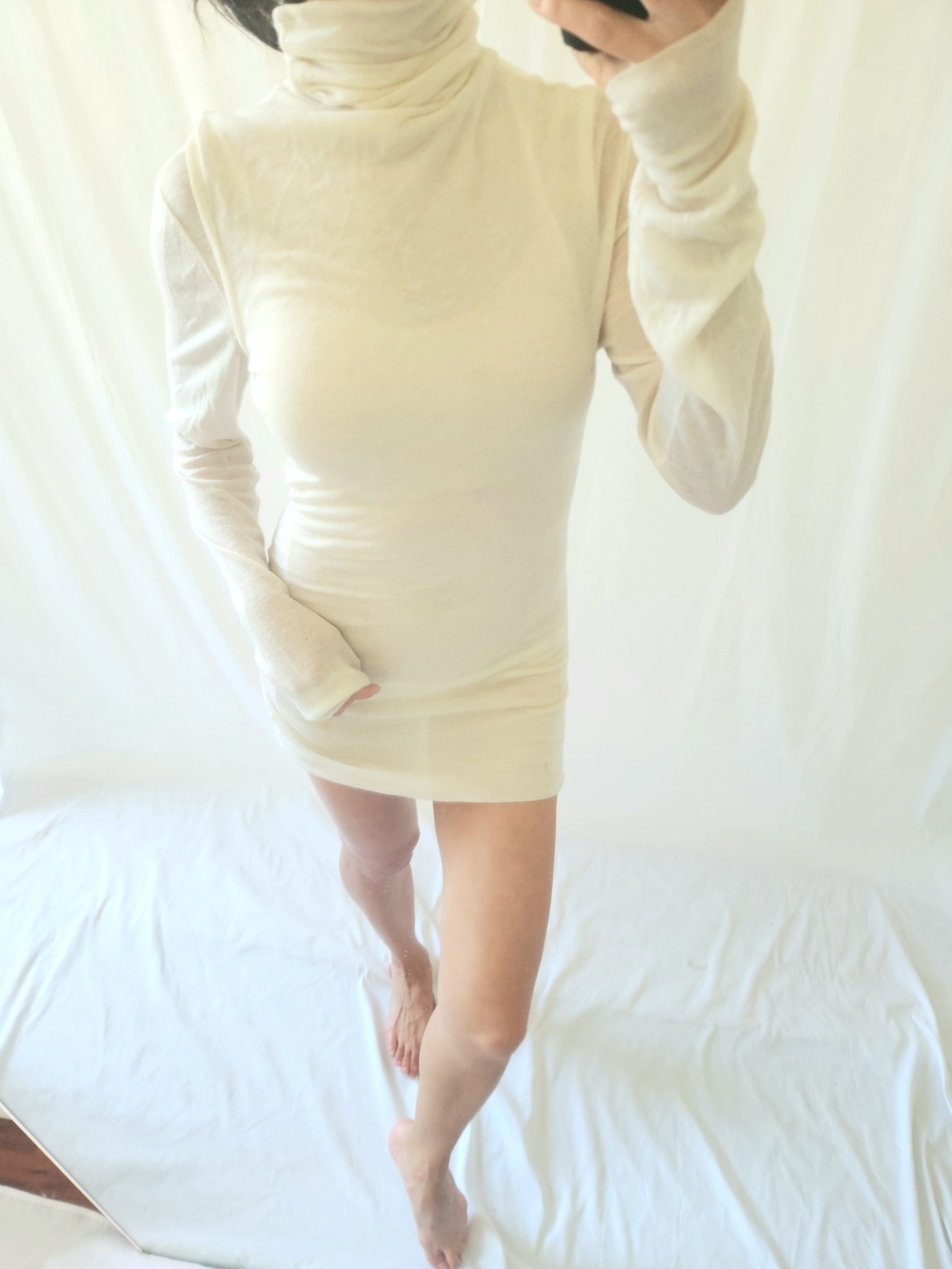 Ann Demeulemeester Cashmere Cream Long-Sleeve Turtleneck Mini Dress